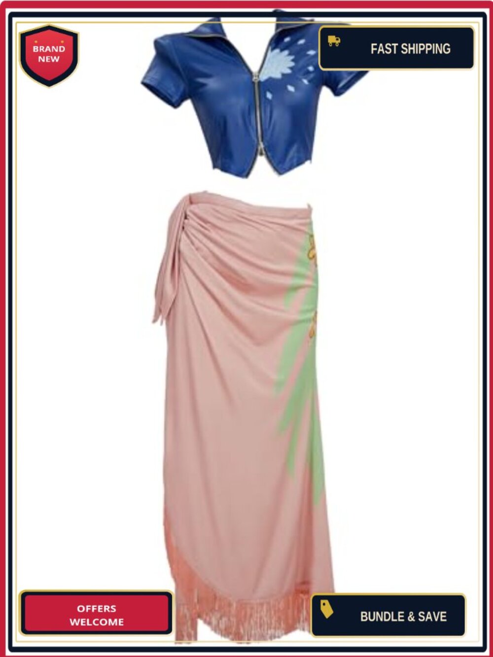 Haikyuu Women's Cosplay Costume Top & Wrap Skirt with Tassel Detail, Small